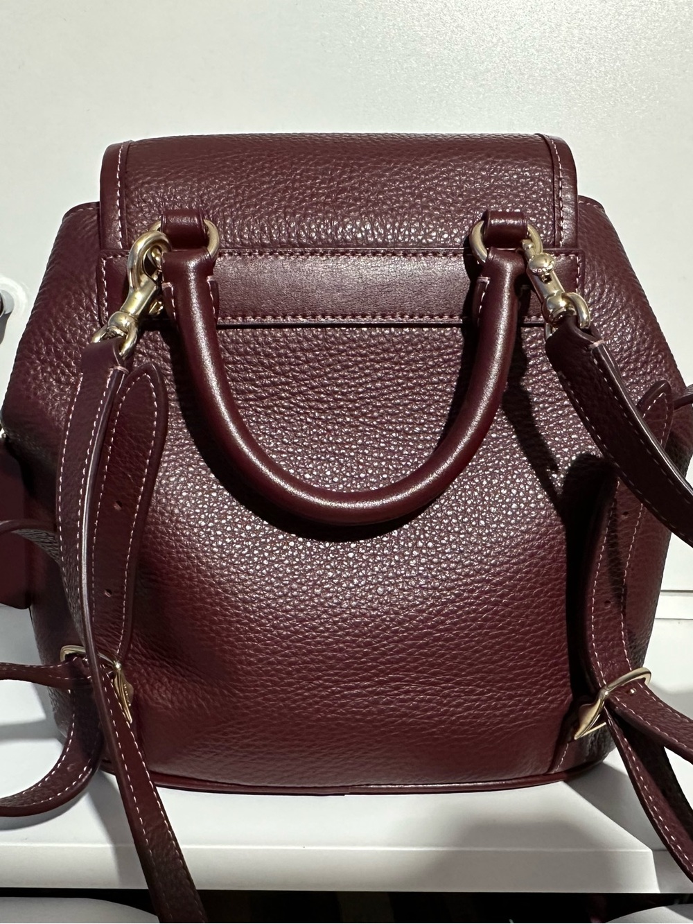 Coach Hadley Backpack Pebble Leather Gold Dark Wine - Picture 6 of 12